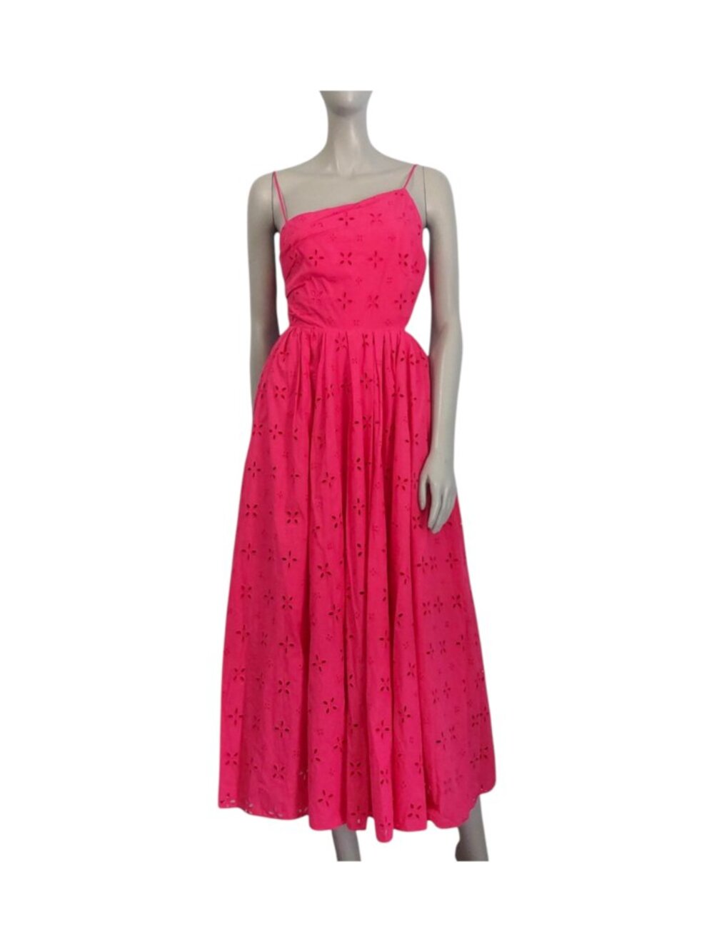 NEW J CREW Pink Eyelet Midi Dress 2 String Tie Open Back Full Skirt Sleeveless - Picture 9 of 15